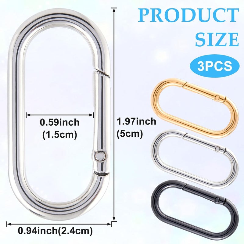 STSTR 3pcs Oval Spring Ring Clips, Metal Keyring Purse Clip, Heavy Duty Opening O Ring Carabiner for Keychains,Backpacks, Keys - Image 2